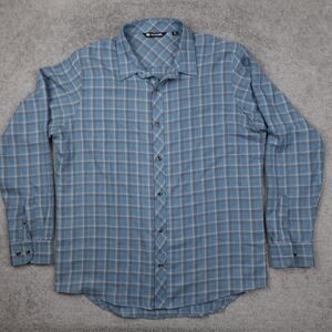 Travis Mathew Shirt Mens XL Blue Plaid Light Weight Flannel Long Sleeve Button